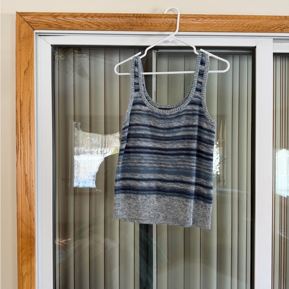 Lauren Ralph Lauren Blue and Gray Striped Knit Tank Top